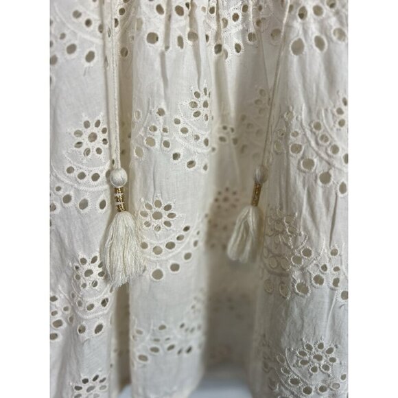 Nicole Miller Artelier Cream Eyelet Lace Ruffle Flutter Sleeves Top Small Boho - Picture 3 of 8